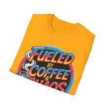 Load image into Gallery viewer, Coffee & Chaos T-Shirt | Unisex Softstyle Tee for Coffee Lovers, Funny Graphic Tee, Gift for Friends, Casual Wear, Everyday Comfort