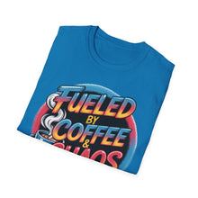Load image into Gallery viewer, Coffee & Chaos T-Shirt | Unisex Softstyle Tee for Coffee Lovers, Funny Graphic Tee, Gift for Friends, Casual Wear, Everyday Comfort